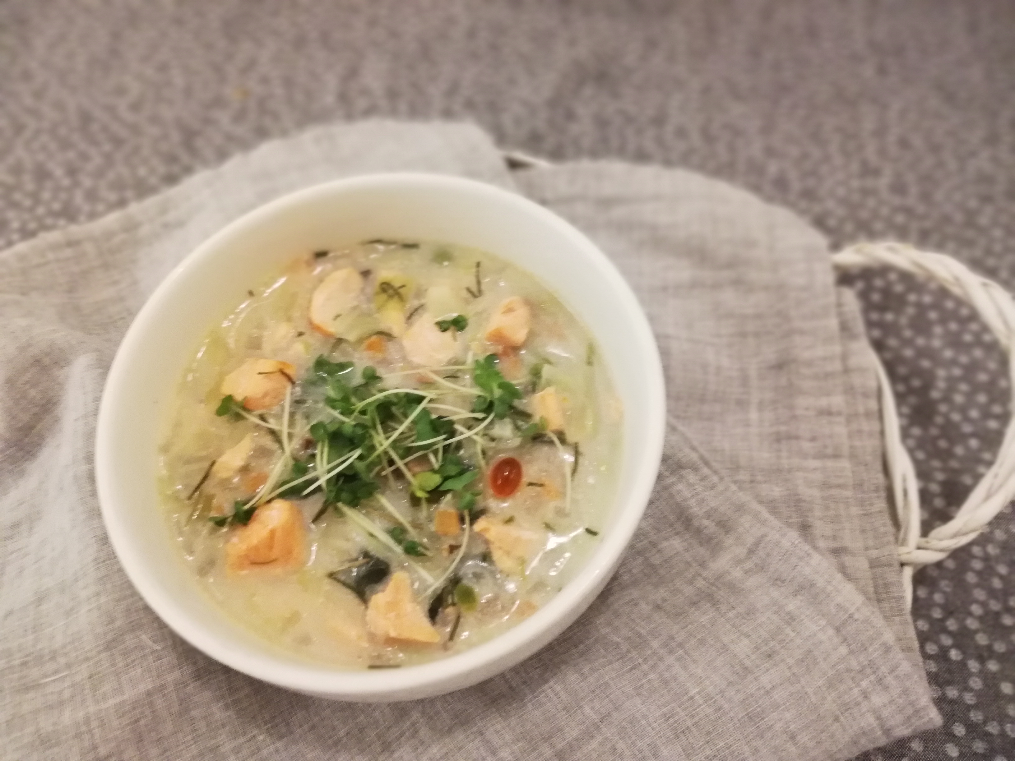 犬ご飯【サーモンと白い野菜の豆乳シチュー】で肺養生